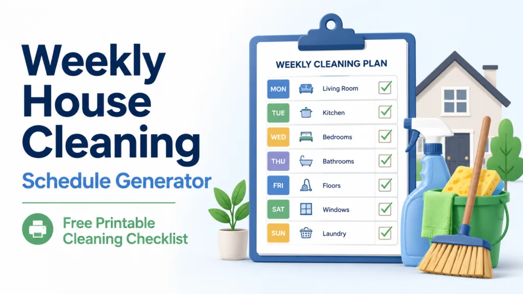 Weekly House Cleaning Schedule Generator | Free Printable Cleaning Checklist