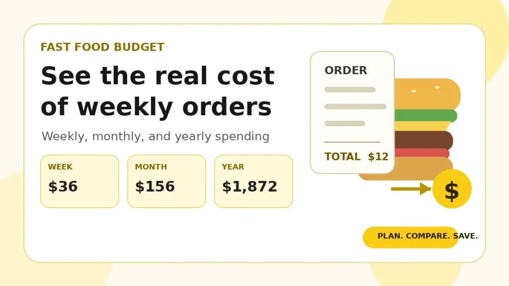 Fast food budget comparison showing weekly, monthly, and yearly spending