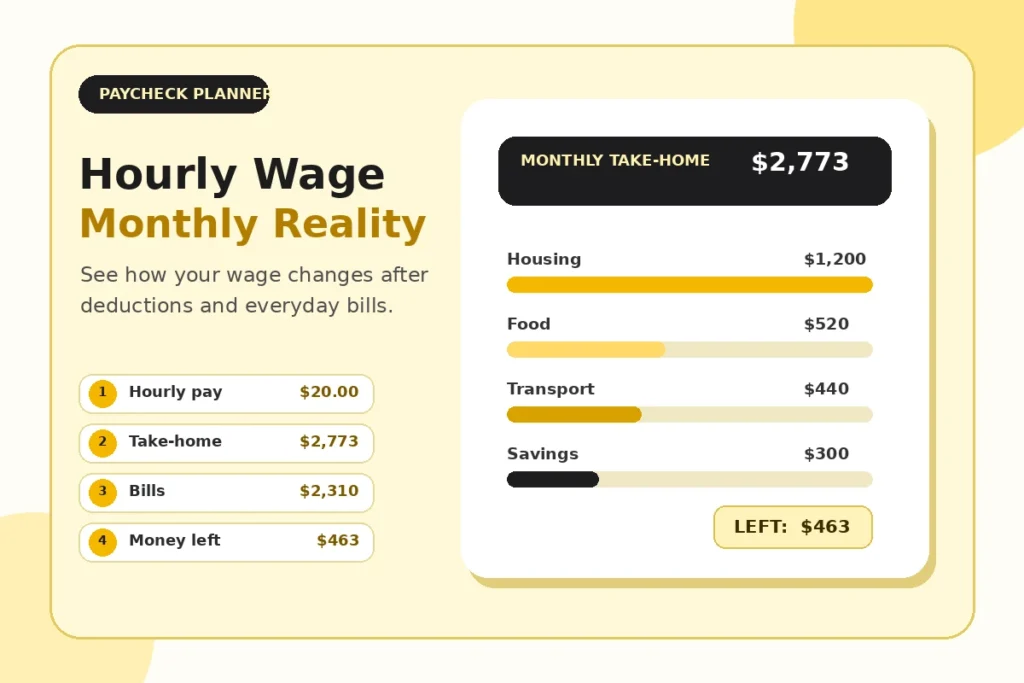 Hourly wage and monthly budget breakdown