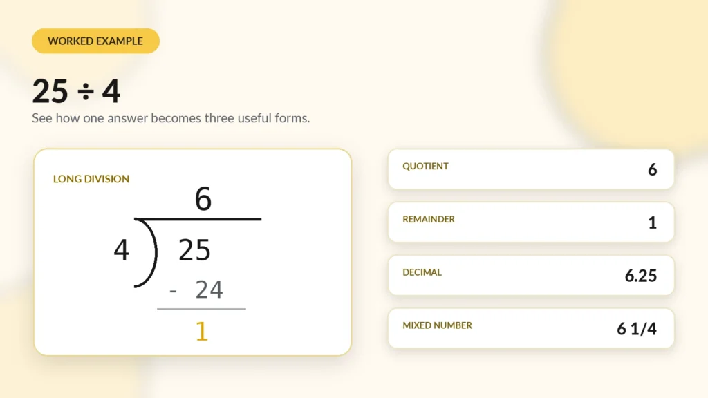 Long Division Calculator worked practice example