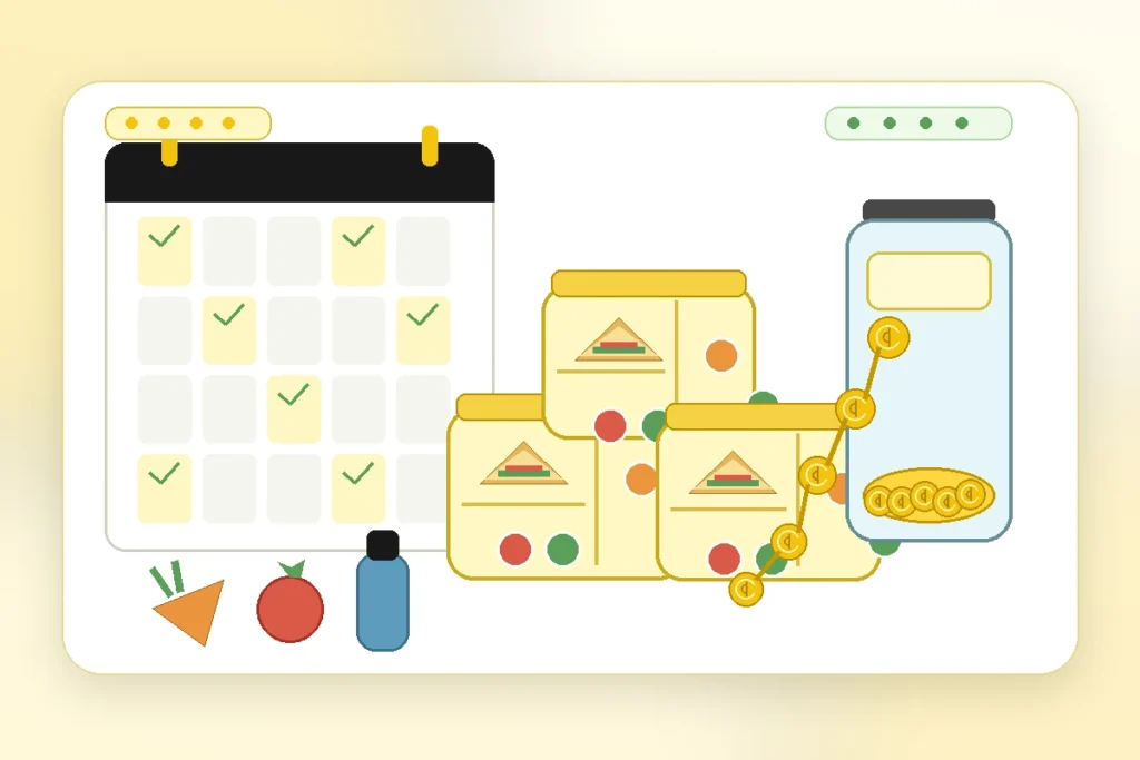 Meal preparation and lunch savings illustration for Eating Out vs Packing Lunch Calculator – Lunch Savings Calculator