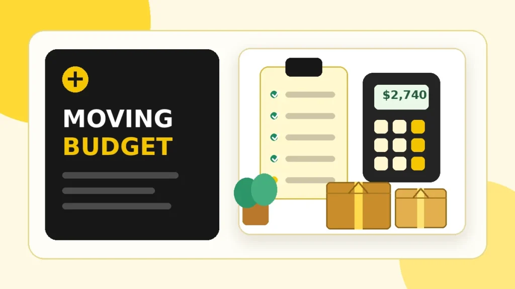 Moving Cost Calculator for Renters USA – Estimate Apartment Moving Costs budget planning illustration with boxes and a checklist