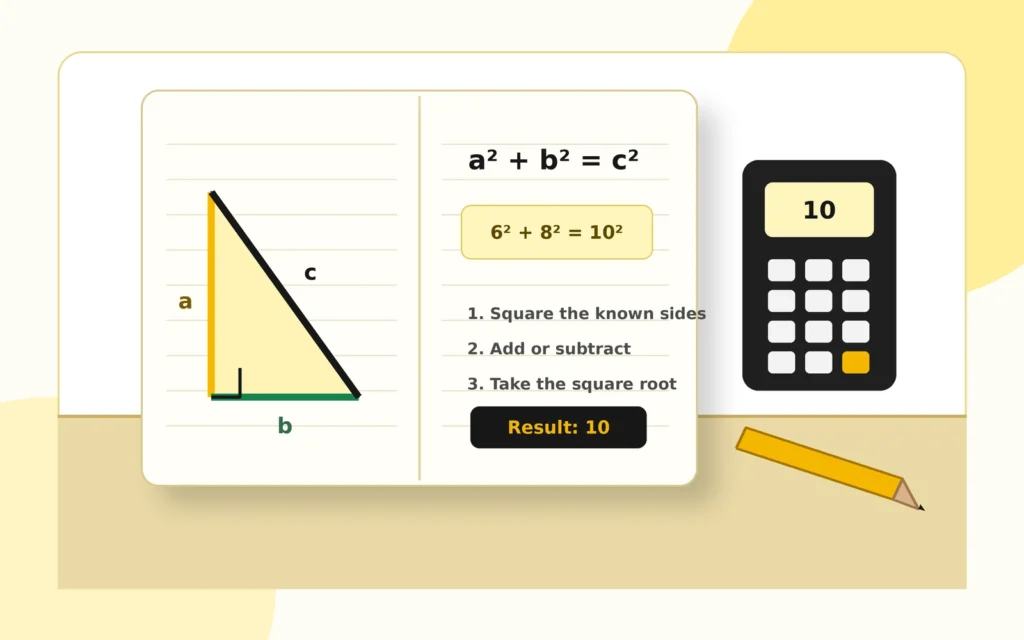Step-by-step visual guide for Pythagorean Theorem Calculator – Find Missing Side with Steps