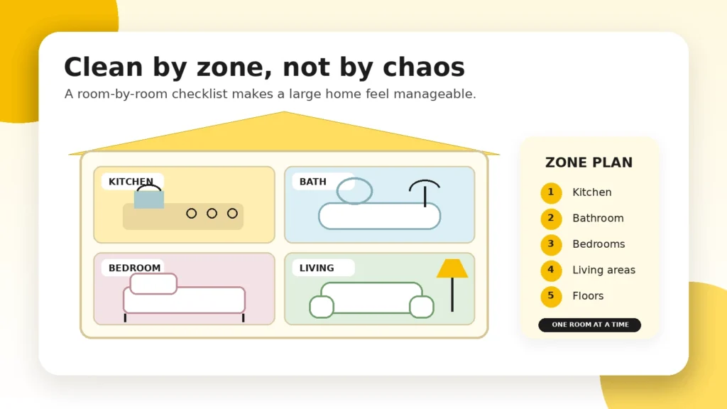 Room by room house cleaning checklist illustration