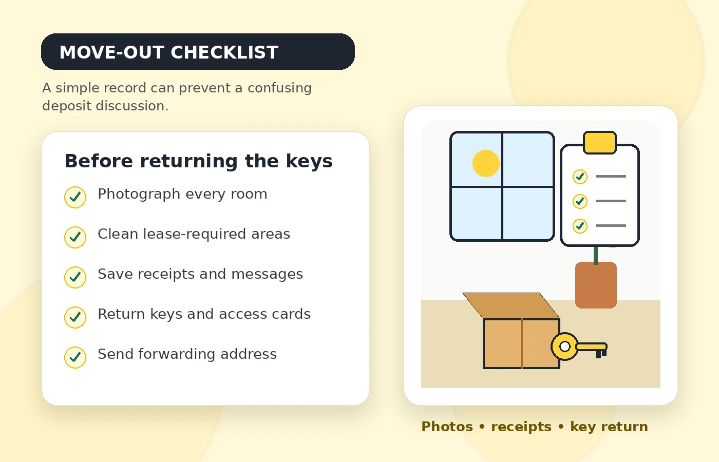 Renter completing a move-out checklist before returning apartment keys