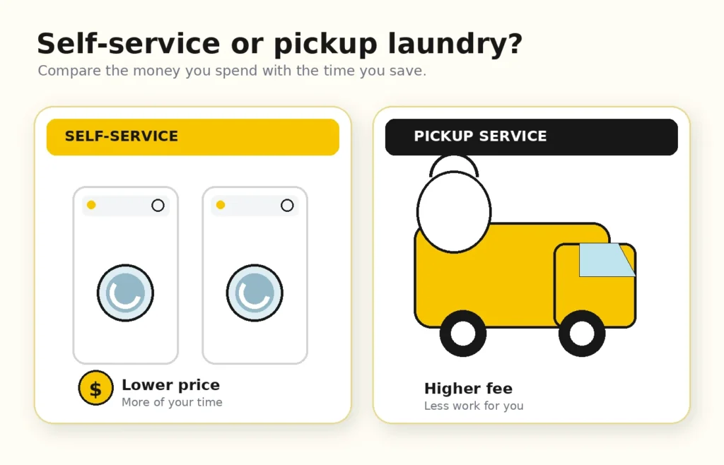 Self-service laundromat and pickup laundry comparison for Laundromat Cost Calculator USA – Estimate Laundry Cost Per Month